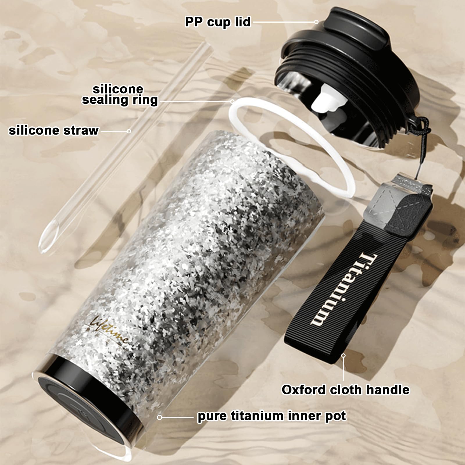 Taza Térmica de Titanio con Pajita, 500ml, Taza de Café para Llevar con Tapa, Hermética al Vacío a Prueba de Fugas, Doble Pared Aislada, Taza de Viaje para Bebidas Calientes y Frías, Rojo