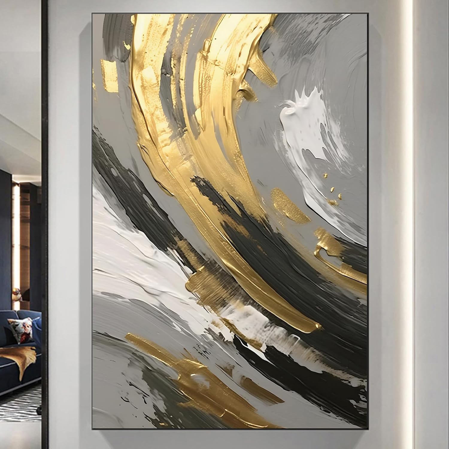 Black White Grey Gold Wall Art Grey Abstract Pictures Grey Gold Painting Grey Gold