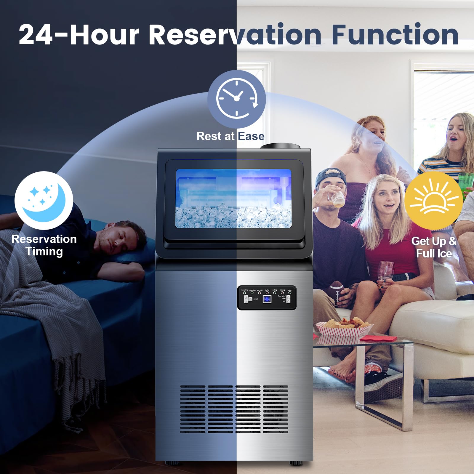 Commercial Ice Maker Machine 140LBS/24H, Dual Water Inlet Options, Freestanding Under Counter Ice Maker Smart LCD, Self-Cleaning, Quiet for Home, Bar, Restaurant, Support 5-Gallon Bottle Water on Fridge.com