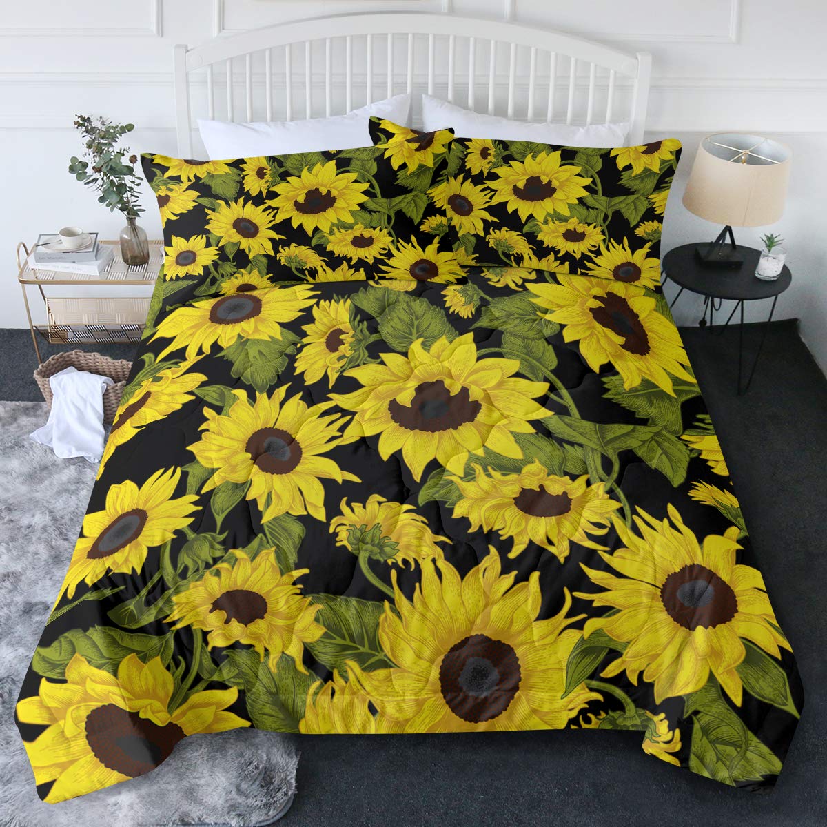 BlessLiving Bedding Set Twin/Twin XL Size Yellow Sunflowers Pattern