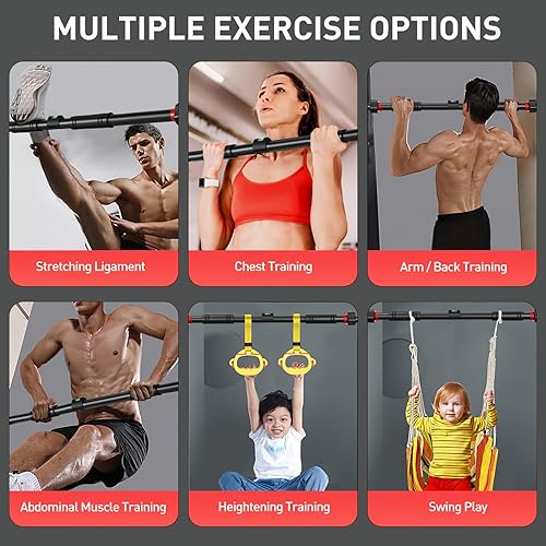 Miniatura 8 de Operitacx Barra de dominadas para puerta, barra de barbilla con mecanismo de bloqueo ajustable de 25.5 a 39.4 pulgadas de ancho, sin tornillos,