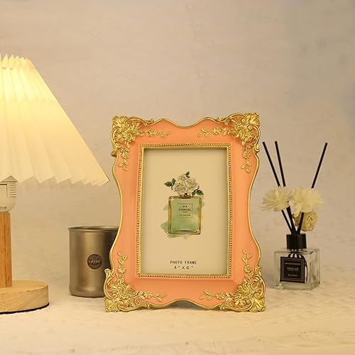 Miniatura 2 de Kaolituis Marco de fotos vintage de 4 x 6 pulgadas con ribete dorado, marco de fotos antiguo para colgar en la pared con parte frontal de vidrio