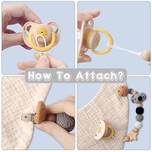 Miniatura 7 de Clip para chupete, paquete de 2 clips para chupete para niños y niñas, lindo koala y oso hecho a mano, soporte para chupete de punto, se adapta a la