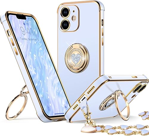 Miniatura 18 de XYZ Funda para iPhone 14 con soporte, funda para teléfono con soporte de doble anillo, para mujeres y niñas, funda transparente con purpurina de Oro