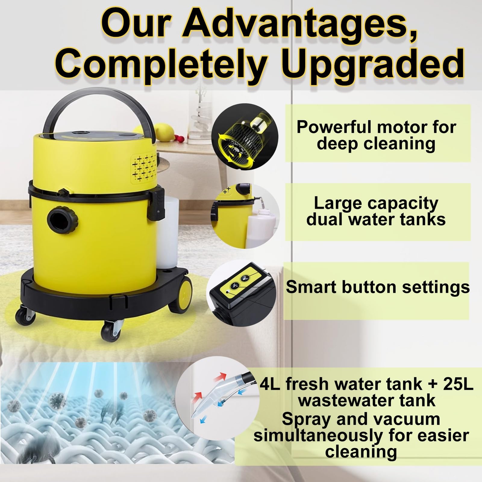 1600W Aspiradora Doméstica 4 En 1 Con Función De Soplado Y Limpieza Profunda, Limpiadora Multifuncional Con Tanque De Agua Para Suelos Y Moquetas