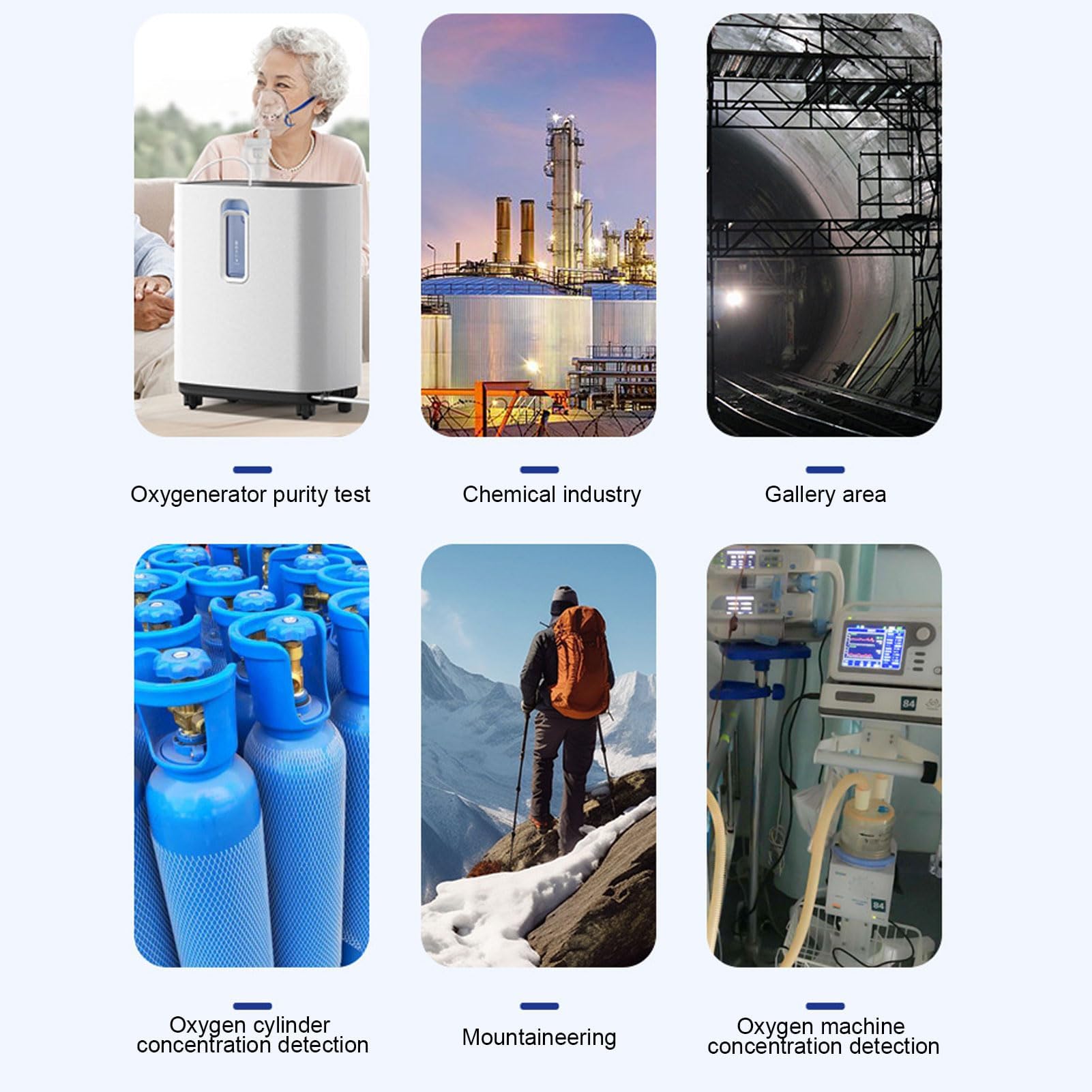 Detector de Oxígeno Portátil Medidor Concentración 0-100% Vol con Alarma para Gas O2 Doméstico