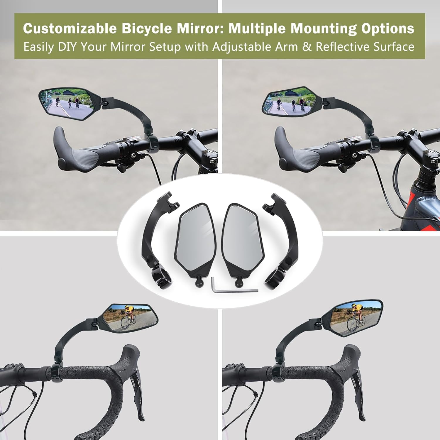 Adjustable Handlebar Bike Mirror, Shatterproof HD Glass Lens, Universal Fit Rearview Bicycle Mirrors, 360° Rotatable, Compatible with Mountain Bikes, E-bikes, Road Bikes(1 Pair) - Image 5
