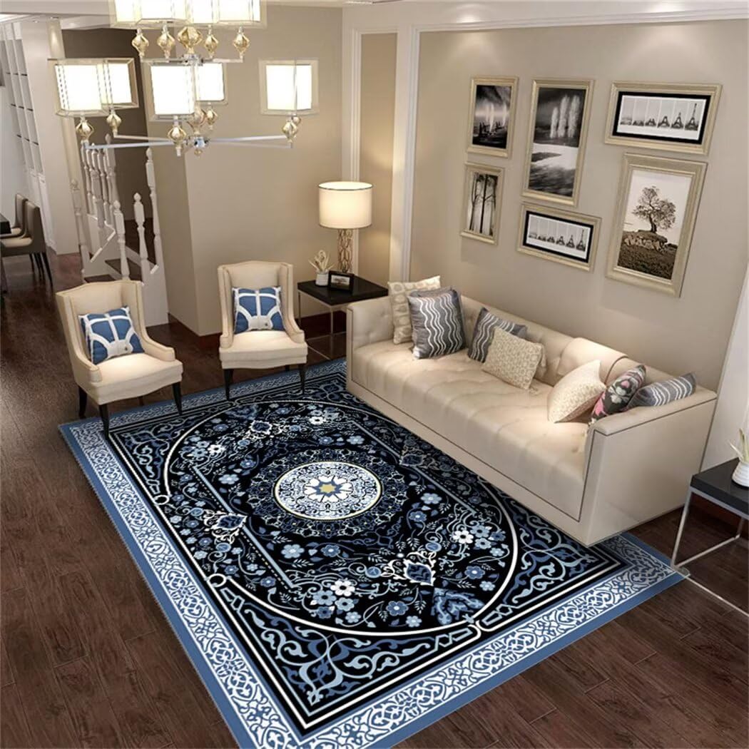 Grand tapis de salon bleu 200x250cm idéal pour le chevet