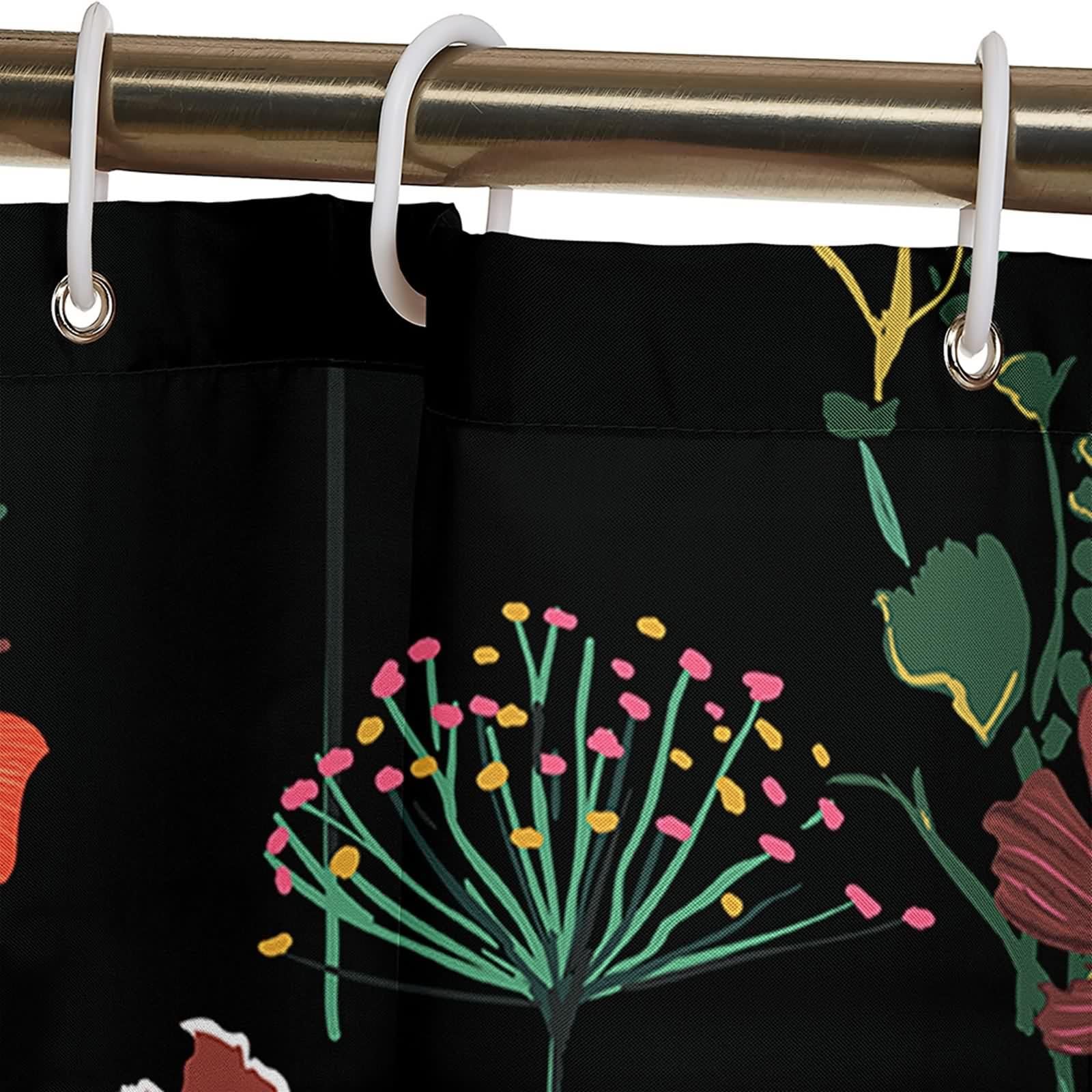 Duschvorhang Schwarz Bunt 300x200 cm Wasserdicht Waschbar, Blumen Schmetterlinge Muster Badvorhang Polyester Waschbar Stoff 3 x 2m Lang(BxH) mit Duschvorhangringen