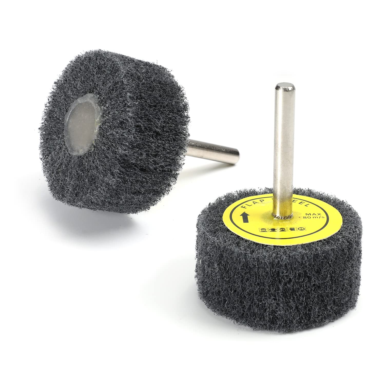 Utoolmart 6mm Shank 2 Inch Dia 800 Grits Cylindrical Head Nylon Fibre Abrasive Flap Wheel Grey 2Pcs