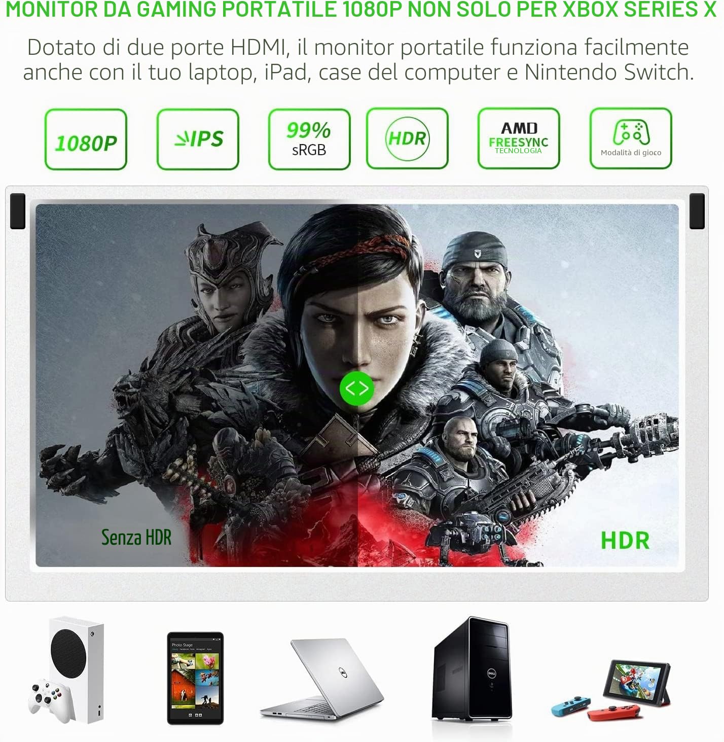 G-STORY 12,5” Monitor per Xbox Series S, Monitor Portatile FHD 1080P per Xbox Series S, Schermo IPS per Xbox Series S con Doppi Altoparlanti, HDMI, HDR, FreeSync, Modalità Gioco