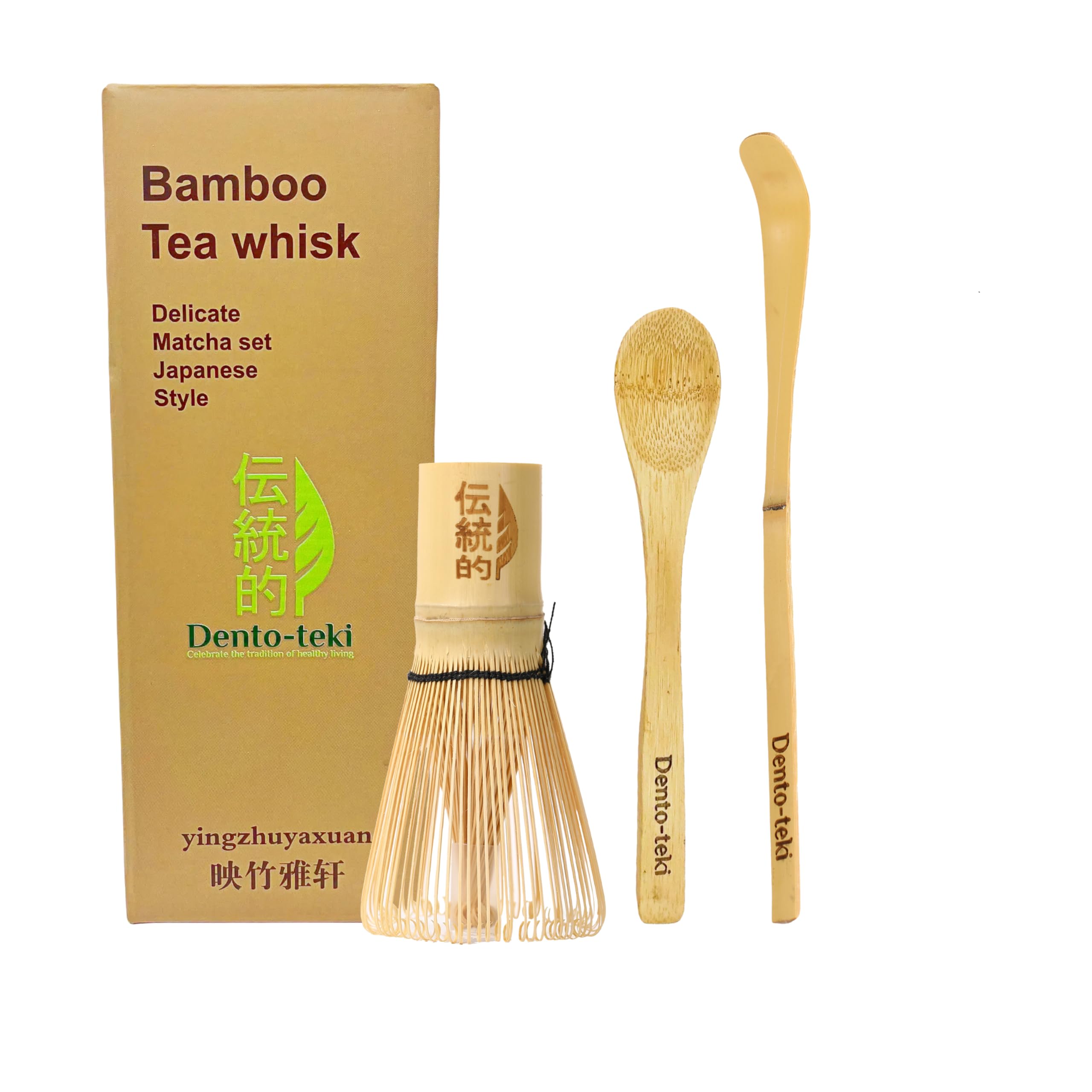 Dento-teki Traditional Matcha Whisk Set - Bamboo Whisk (Chasen), Scoop (Chashaku), Tea Spoon- Handmade Japanese Matcha Set for Perfect Tea Preparation