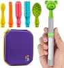 Special Supplies Buzz Buddy Oral Stimulation kit with 6 Soft Textured Interchangeable Heads, Calm Sensory Needs, Support Speech, and Stimulate Self Feeding, Gentle Vibrations Grey