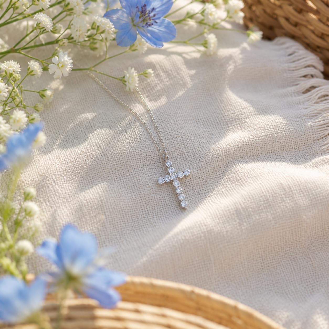 Moissanite Cross Necklace for Women, 925 Sterling Silver Dainty Cross Pendant, Brilliant Diamond-Like Sparkle, Hypoallergenic Minimalist Jewelry Gift