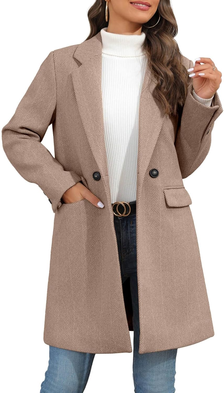 Ebifin Women's Notch Lapel Double Breasted Trench Coat Peacoat Winter Casual Long Blazer Jacket Overcoat - Image 3