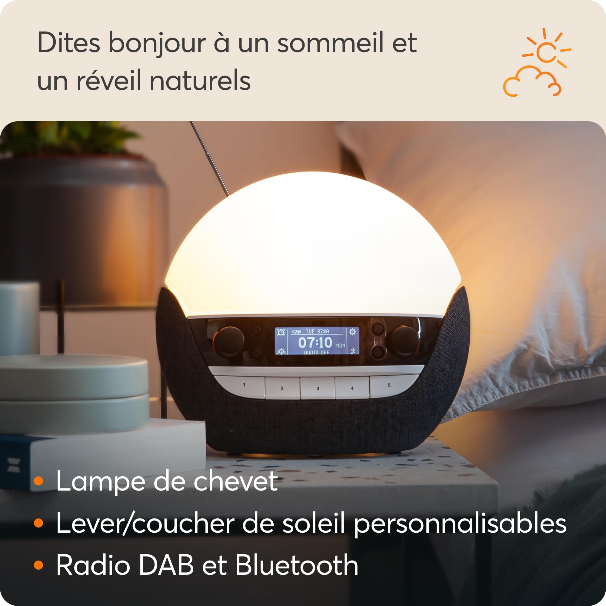 Lumie Bodyclock Luxe 750DAB - Réveil lumineux avec radio DAB, enceintes Bluetooth, lumière faible en bleu pour le sommeil
