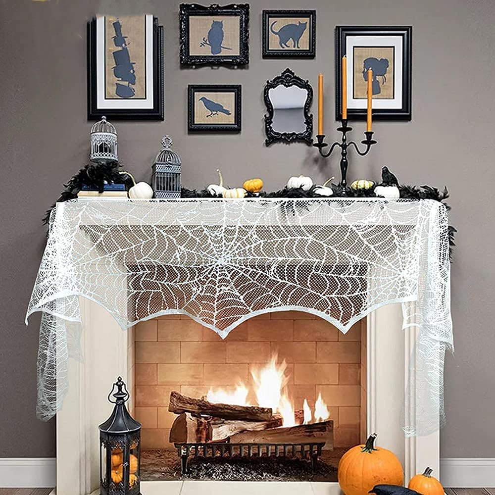 2pcs Halloween Decorations 46 x 244cm White Lace Spider Web Fireplace Scarf Cover Spider Webs Horror House Horror Theme Party Cloak Scarf