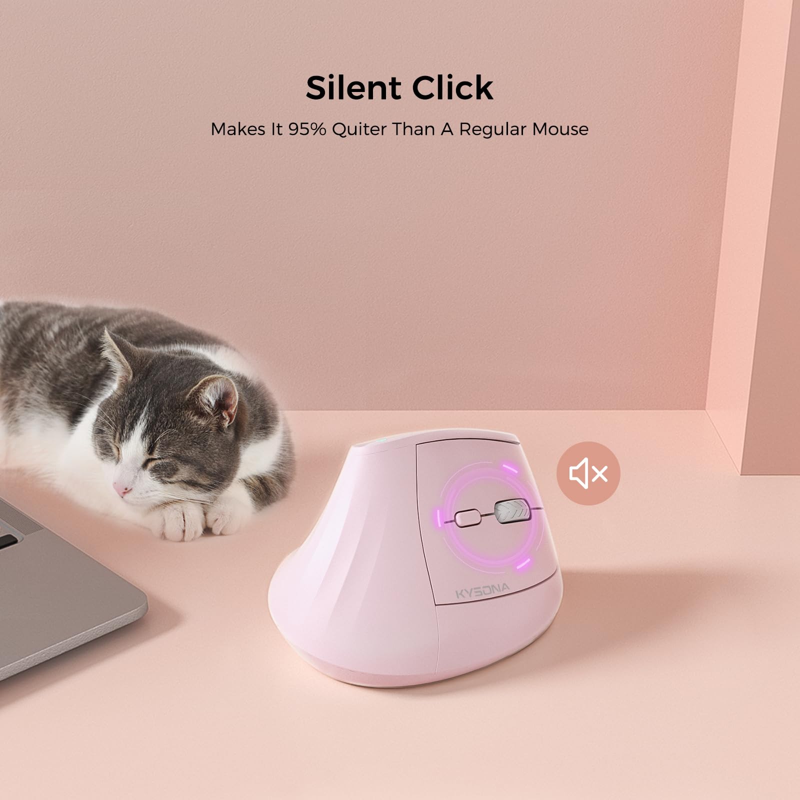 KYSONA Ratón ergonómico inalámbrico recargable de 57°, mouse Ergo silencioso vertical, Bluetooth (BT5.0, BT3.0) y 2.4G, (800/1200/2400/2400/4000), 7 botones para Windows, macOS, iPadOS, portátil, PC,