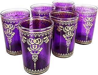 Moroccan Glasses Artisan Hand-Made Multipurpose 170 ml 6 oz Tea, Coffee and Wine Moroccan, Hot & Cold Tumbler - Marrakech & Casablanca Tea Cups Set of 6 Hand Blown Colorful Made in Morocco (Purple)