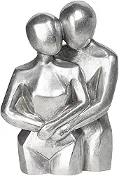 Guichifun Estátuas para amantes de decoração de casa moderna - estátuas românticas abstratas de casal estatuetas colecionáveis de resina prata presente de casamento para sala de estar escritório prateleira decoração 18 x 10 x 26 cm