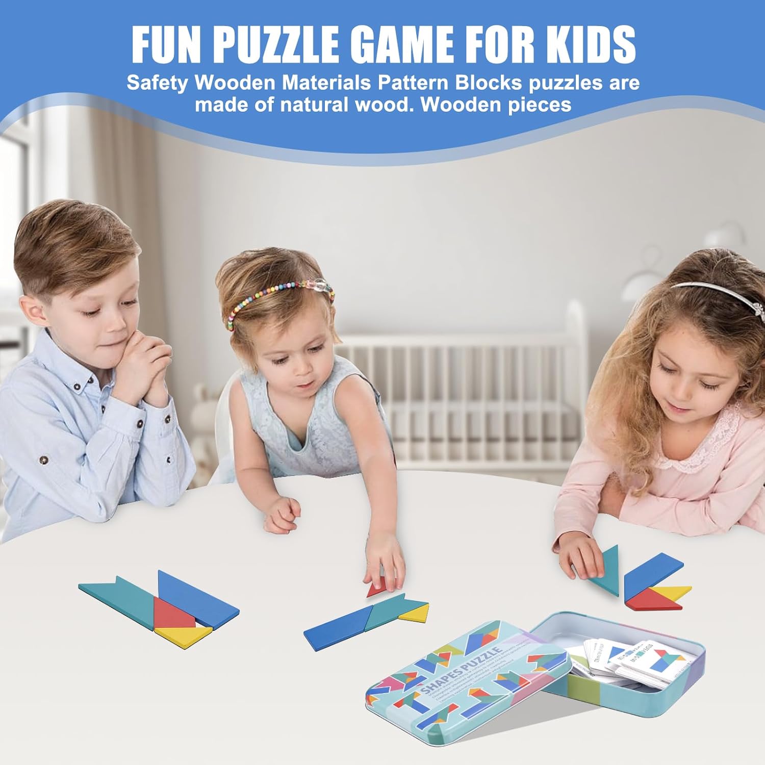 Wooden Tangram Puzzle for Adults – 4-Piece Brain Teaser Game with Geometric Shapes, Large Beech Wood Board for IQ Training & Skill Development, Classic T-Word Challenge (Educational Toy)