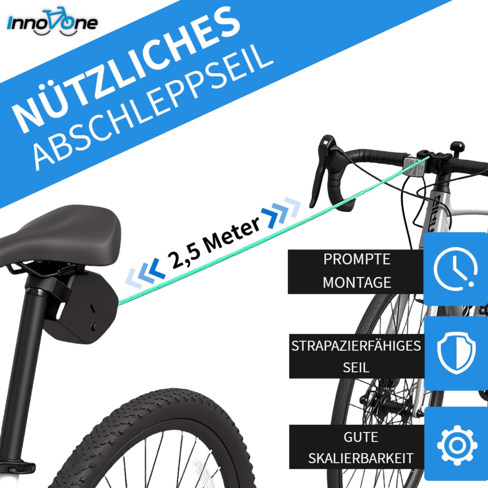 Fahrrad Abschleppseil für Kinder – 2,5 m sicheres Zugseil für Eltern-Kind-Radtouren, universell für Kinder- & Mountainbikes, leicht zu montieren