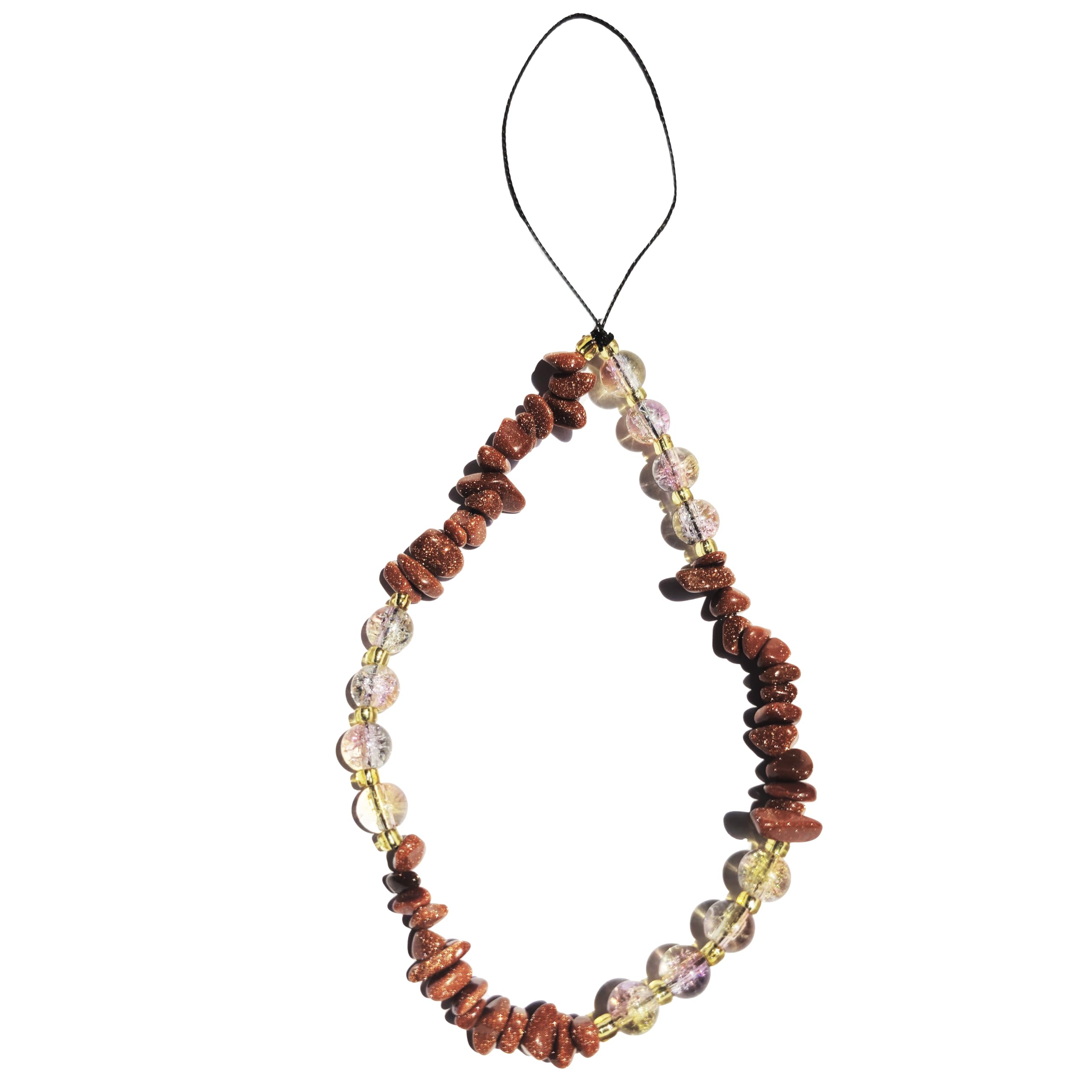 Aesthetic Natural Uncut stone and Cracked Glass beads Phone Charm Lanyard-image-49