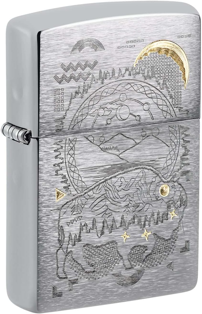 Zippo Lighter: Bison Design Engraved - Brushed Chrome 48803