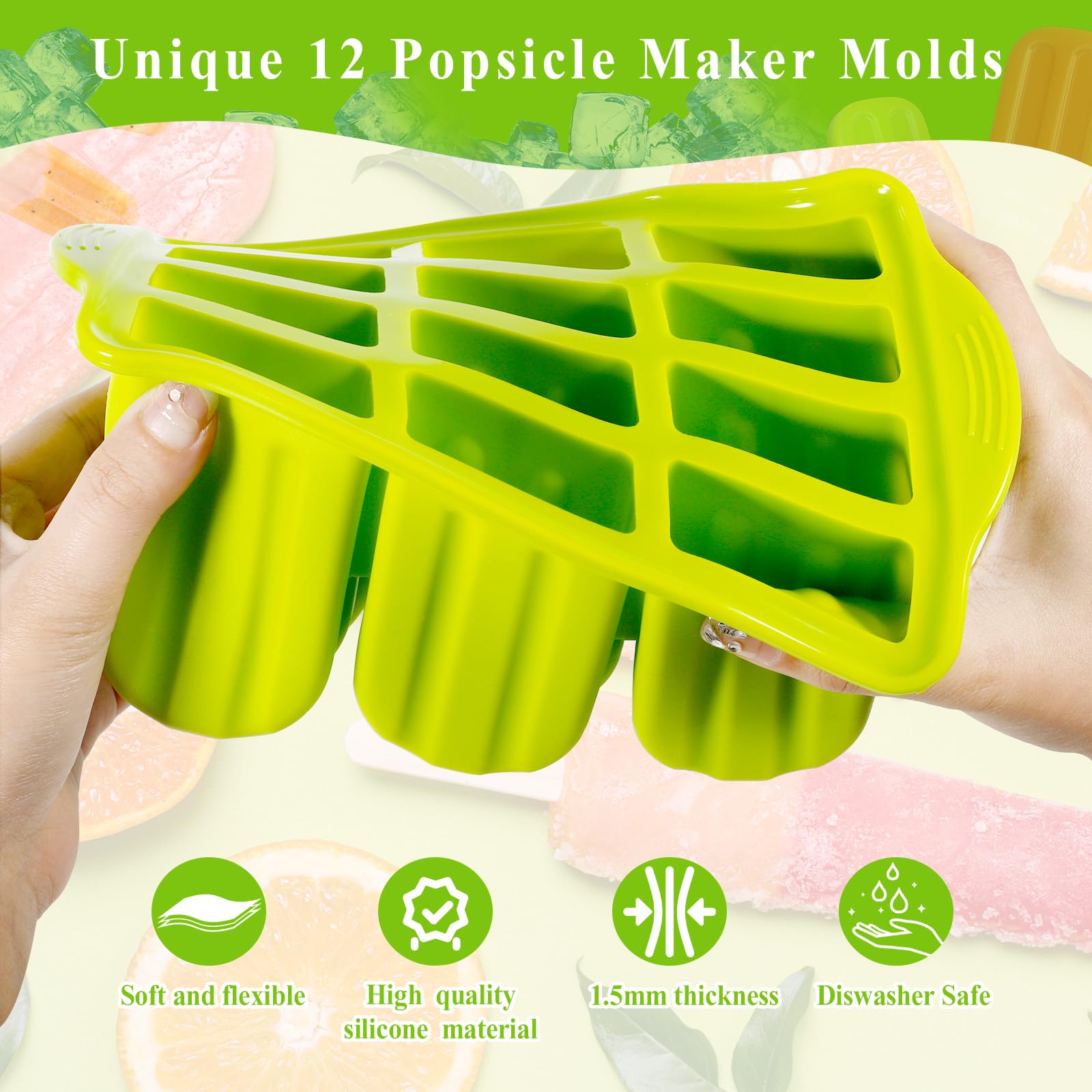 FAMKEEP Stampi per Crema,Ghiaccioli in Silicone Stampo, Silicone Stampi per Gelato senza BPA, DIY Stampi Riutilizzabili di Gelati 12 Cavità in Silicone, Stampo Ghiaccioli per Bambini Adulti