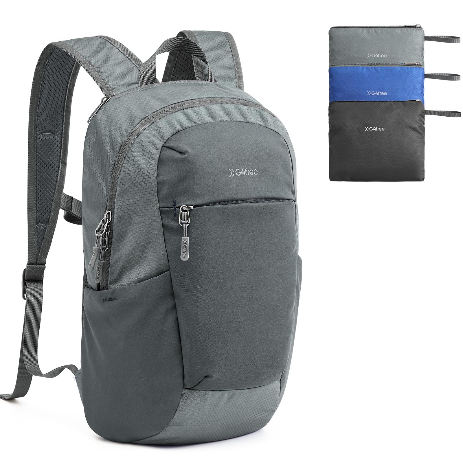 G4Free 18L Faltbarer Rucksack, Wanderrucksack Klein Leichter, Daypack Tagesrucksack Trekkingrucksack Damen Herren für Wandern Travel Camping Fahrrad Outdoor, Grau