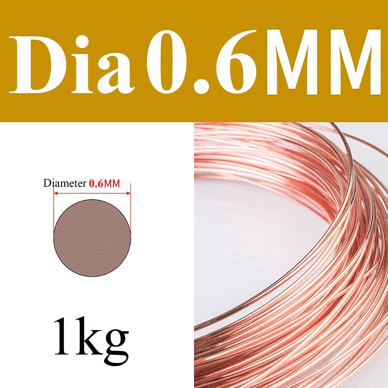 COYOUCO Copper Wire, 0.6/0.7/0.8/0.9/1Mm Diameter, 1Kg Weight, Bare Solid Copper Wire for Crafting, Jewelry, Electrical, Industry,0.6mm*1kg