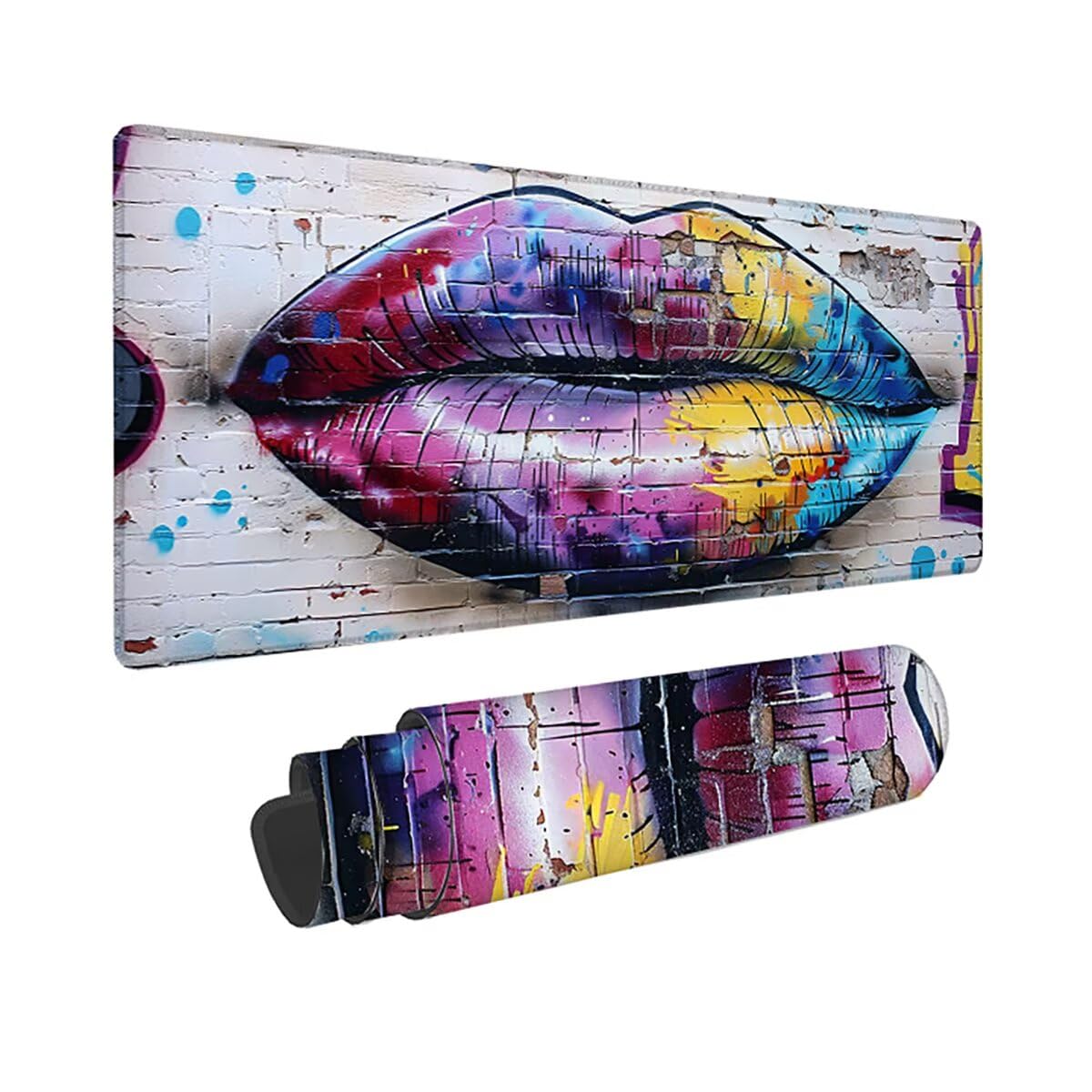 Tappetino per Mouse Gaming XXL 1200x600x3mm – Ufficio Mousepad Grande – Migliora la Velocità e la Precisione Tenuta Stabile Sottomano per Ufficio e Casa Accessori Scrivania – Graffiti Bocca LMDT5554