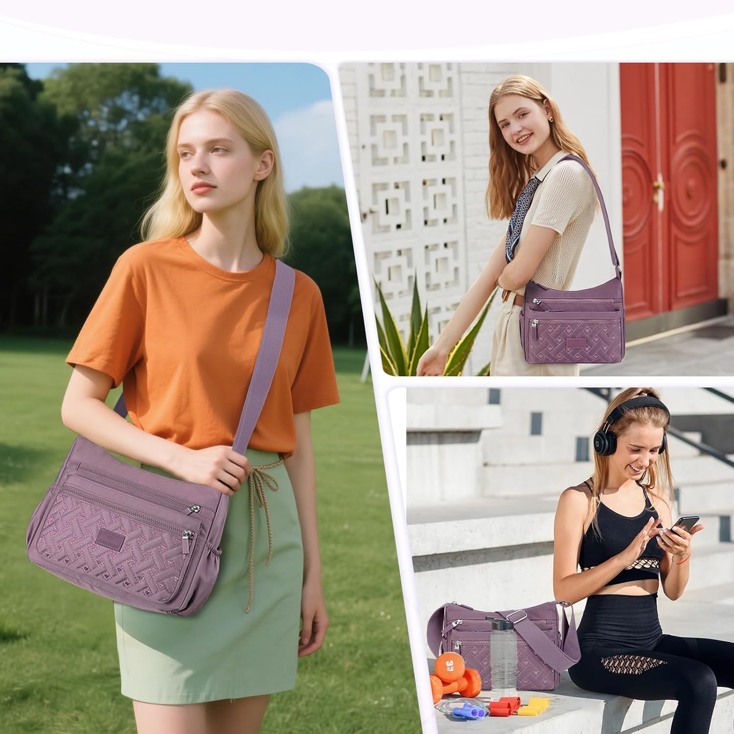 Crossbody Bag for Womens Multi-Pocket Shoulder Handbags Nylon Waterproof Messenger Bag Lightweight Casual Purse - Image 2