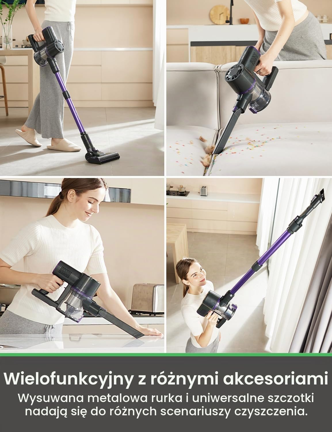 Vactidy V8 Pro, odkurzacz bezprzewodowy, fioletowy, 160 W, 500 litrów, 66 decybeli