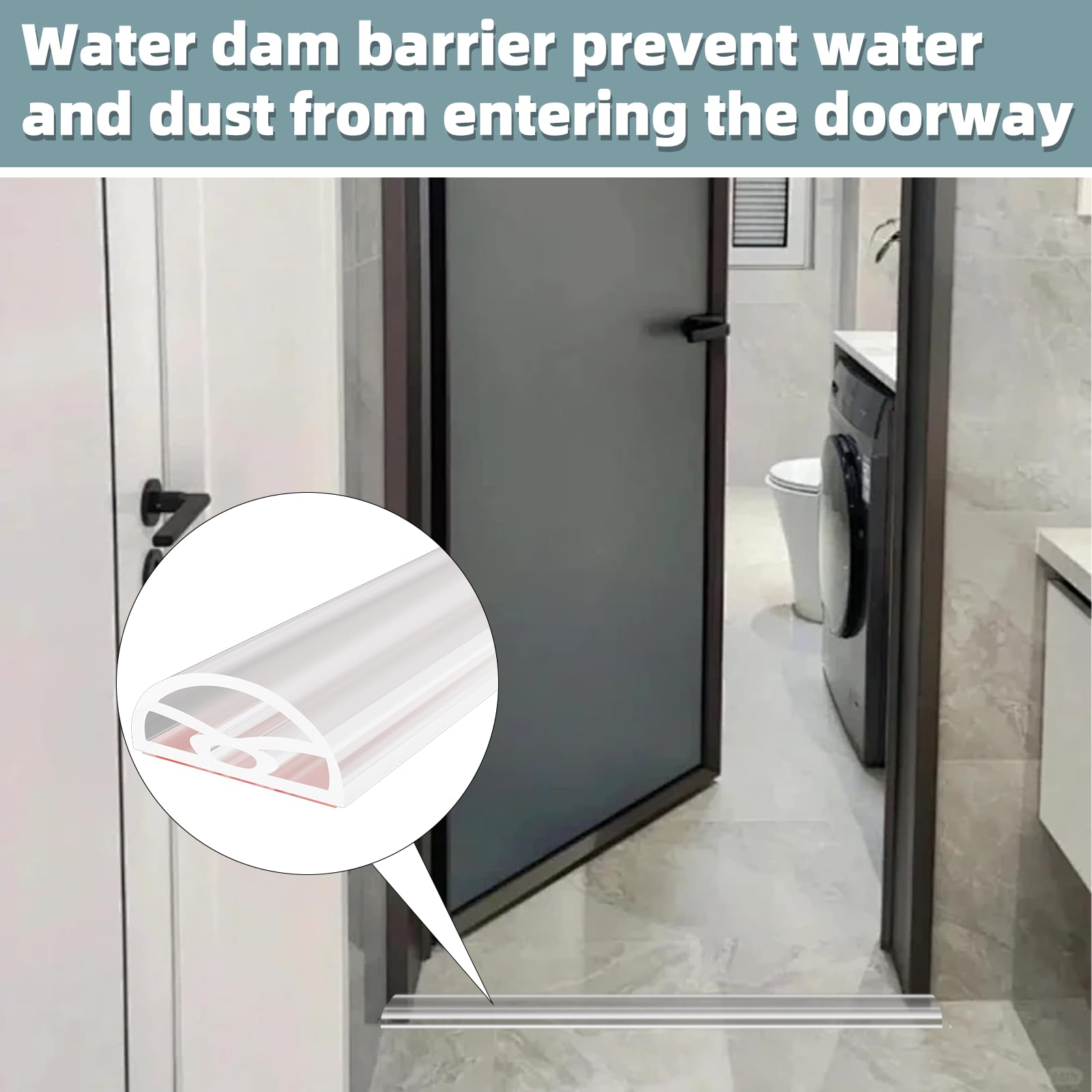 Barrera de agua para umbral de ducha de 78 pulgadas, plegable, autoadhesiva, de silicona, protector de agua para baño, bañera y cocina, bloqueador de agua de ducha, apto para acceso en silla de ruedas
