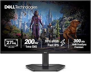 Dell SE2725HG 27" FHD IPS Gaming Monitor, 200Hz Refresh, 3side narrow bezels, 1ms GtG, AMD FreeSync Premium, HDR 10, 300nits, 1000:1 Contrast, 99% Srgb, Tilt, 2*HDMI 2.1 TDMS(supports HDMI VRR),DP 1.4
