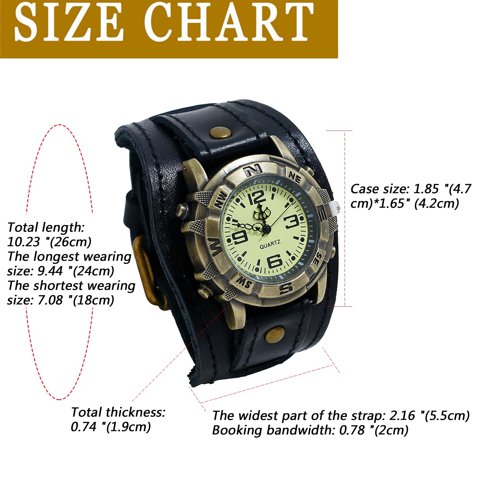 JewelryWe Męski zegarek z prawdziwej skóry, zegarek męski – steampunk retro analogowy zegarek kwarcowy ze skórzaną bransoletką na Halloween zegarek na co dzień dla mężczyzn i kobiet