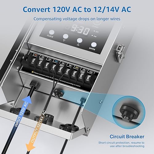 Miniatura 5 de SUNVIE Transformador de paisaje de bajo voltaje de 300 W, 3 zonas, control independiente, transformador de bajo voltaje al aire libre con