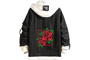 Womens's Casual Full-Zip Long Sleeve Rose Skull Printed Denim Jacket