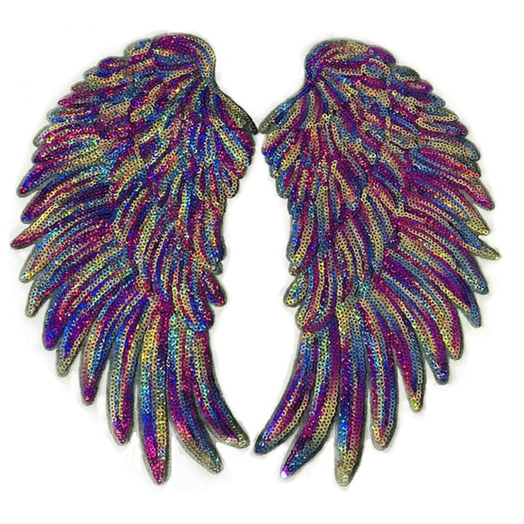 Onsinic As Shown 1 Pair Sew Iron On Patches Rainbow Sequin Embroidered Badges Diy Clothes Patches Appliques Craft Decoration