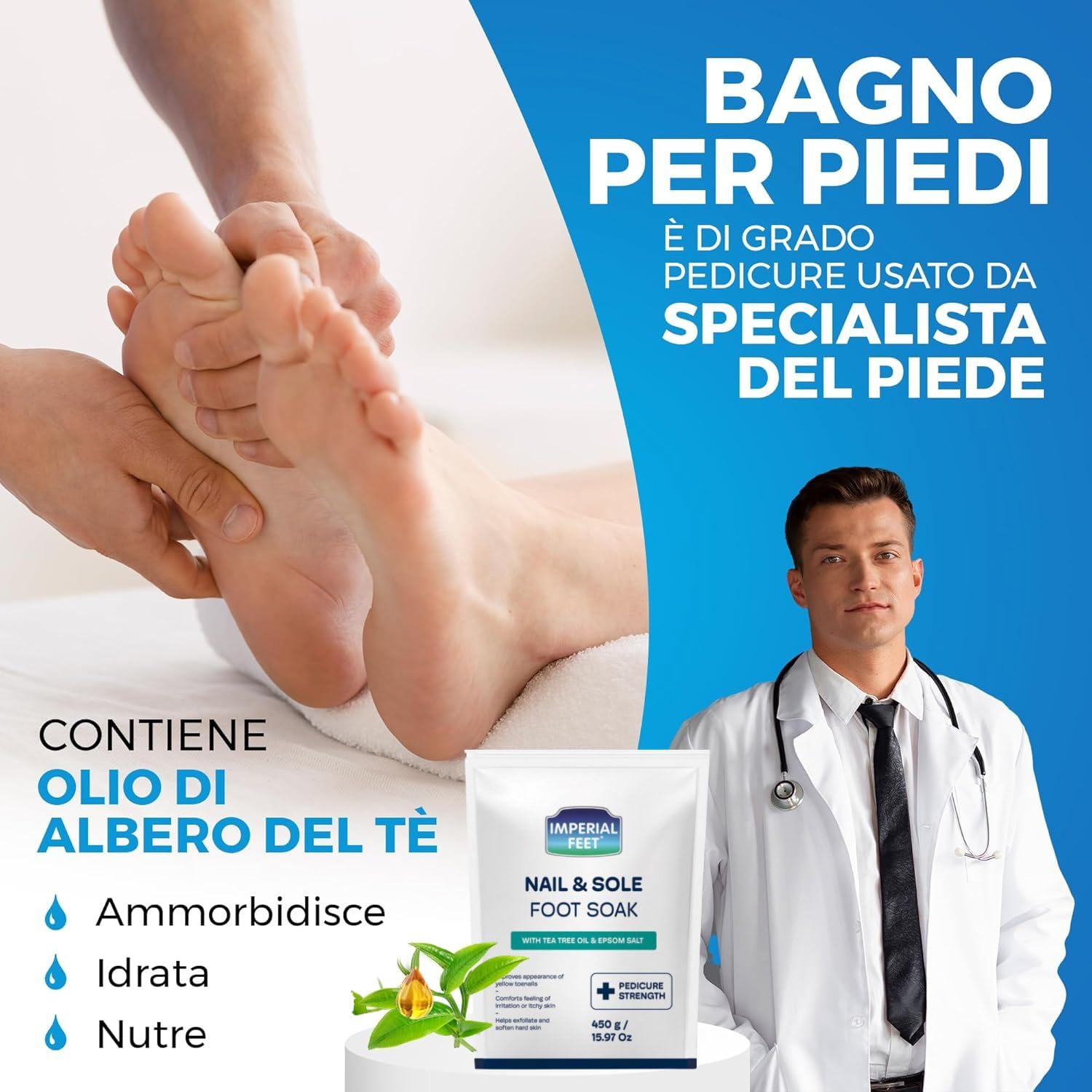 Pediluvio di Qualità con Olio di Tea Tree e Sale di Epsom | Trattamento Anti Funghi per Unghie e Piede d'Atleta | Idratante e Deodorante | Esfoliante