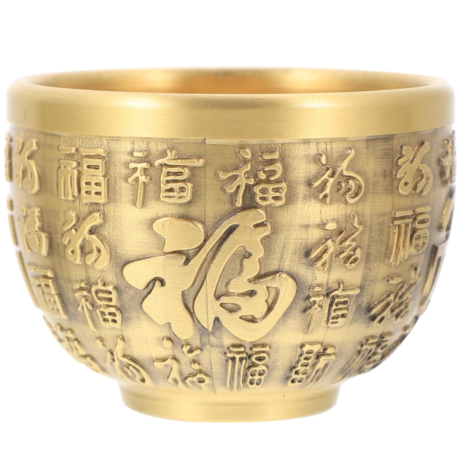 KASTWAVE Elegant Brass Chalice Bowl for Home Decor Tibetan Water Offering Dish Golden Treasure Basin Perfect for Wealth and Prosperity Office Decoration