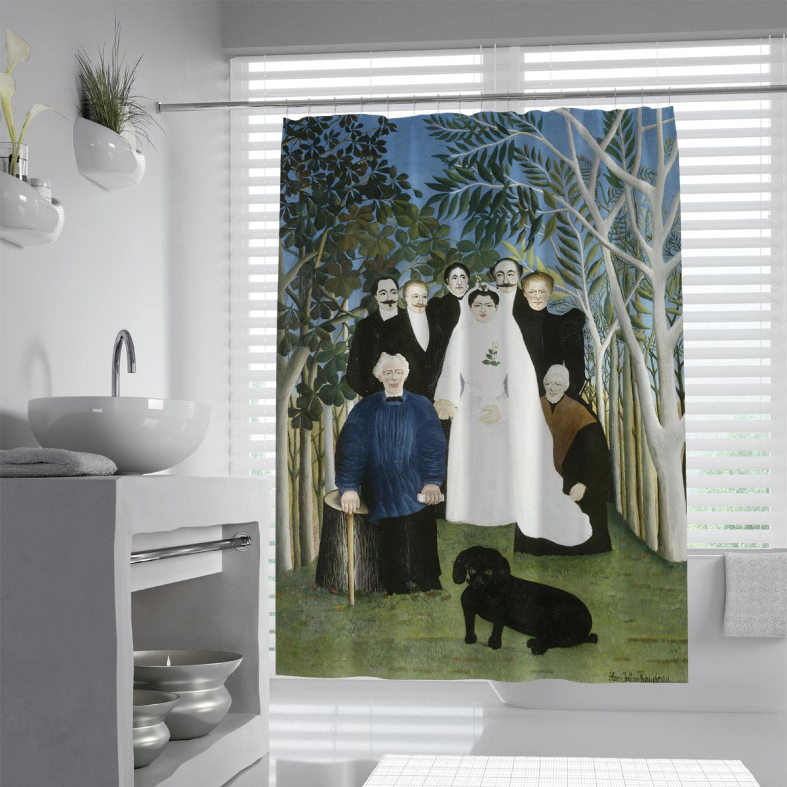 Henri Rousseau Print Zasłona prysznicowa, Vintage Zasłony łazienkowe Zasłona oddzielająca na sucho i mokro z haczykiem i szybkoschnącą 200W x 220L