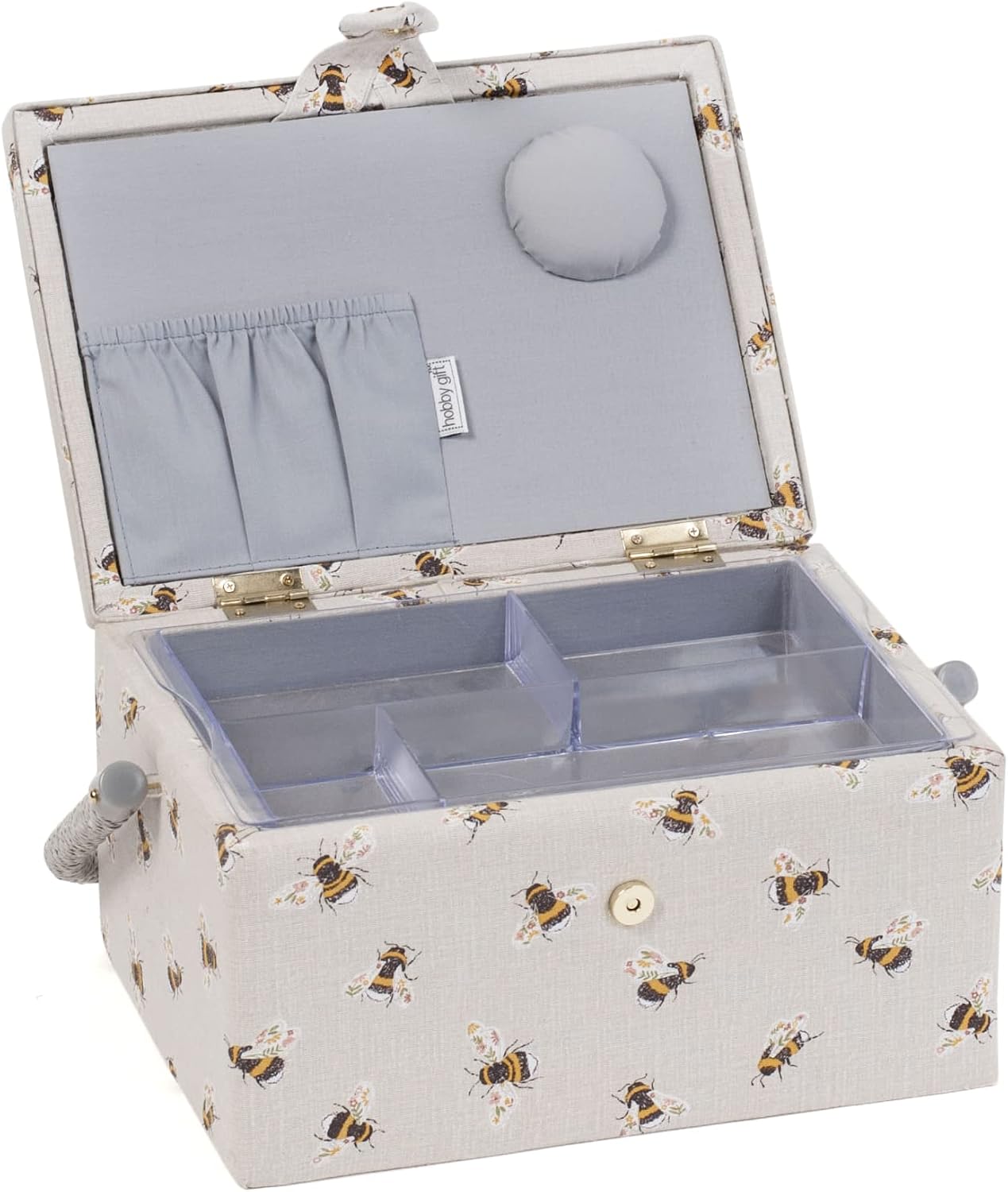 Hobby Gift Medium Sewing Box Craft Storage Box with Handle Internal Accessories Tray Pin Cushion and Pocket for Sewing Knitting and Hobby Supplies
