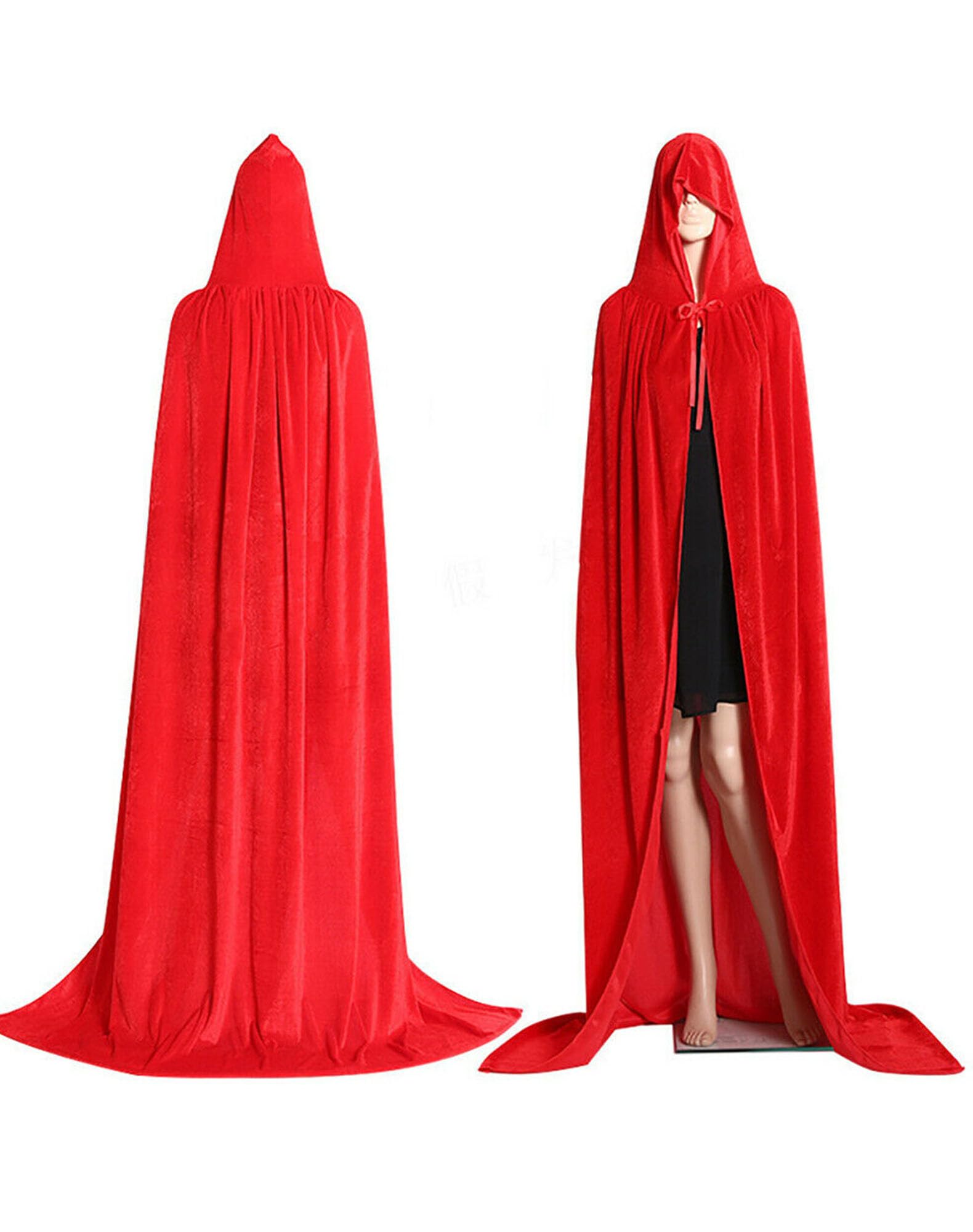Dubute Unisex Christmas Costume Cape Hooded Velvet Cloak Casual Solid Hooded Vampire Cape Cosplay Costume (Red, One Size)
