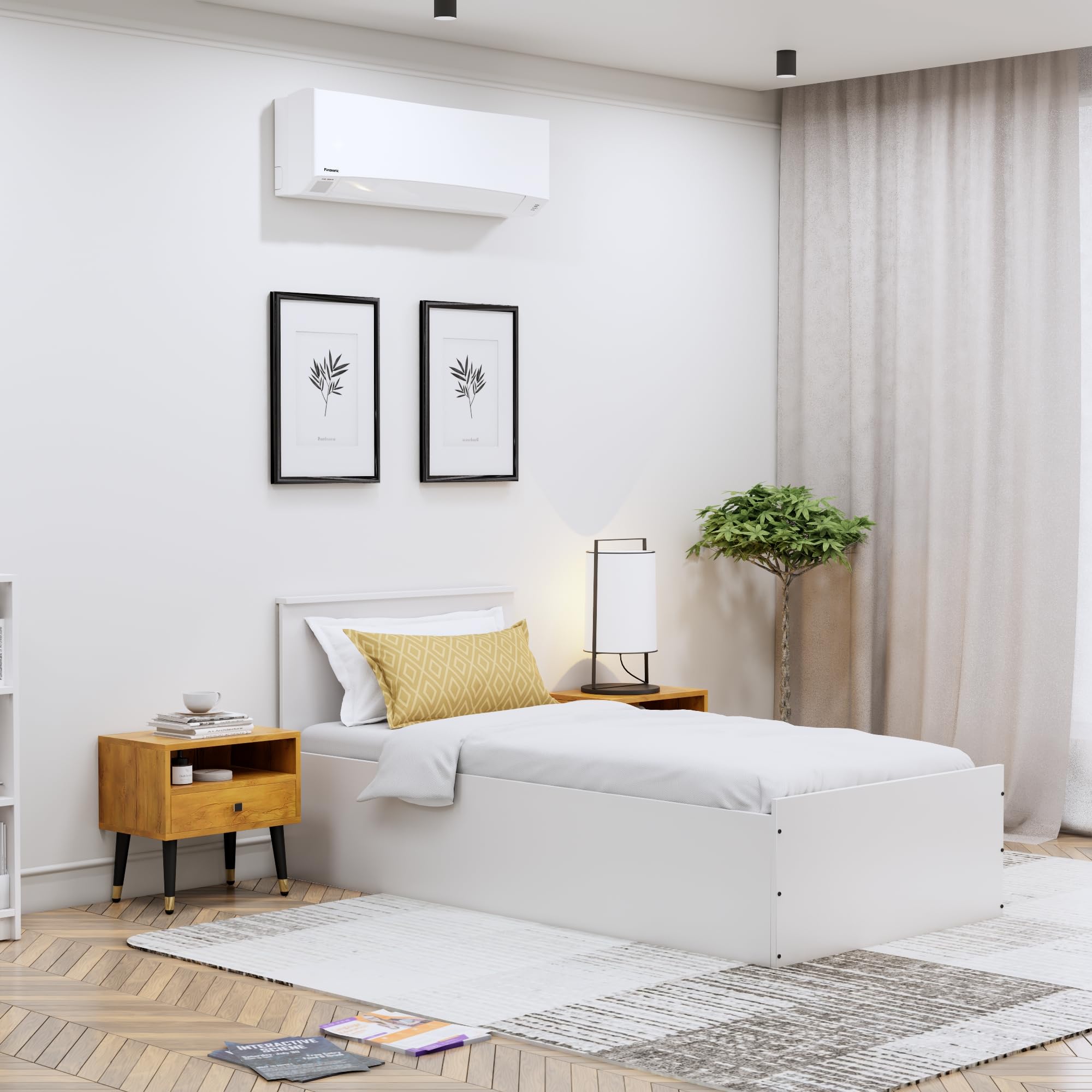 Modern Single Size Bed with Storage Box 74x36 | Engineered Wood Bed Designer Headboard | Wooden Single Cot Beds with Storage for Bedroom Home (Frosty White)-image-38