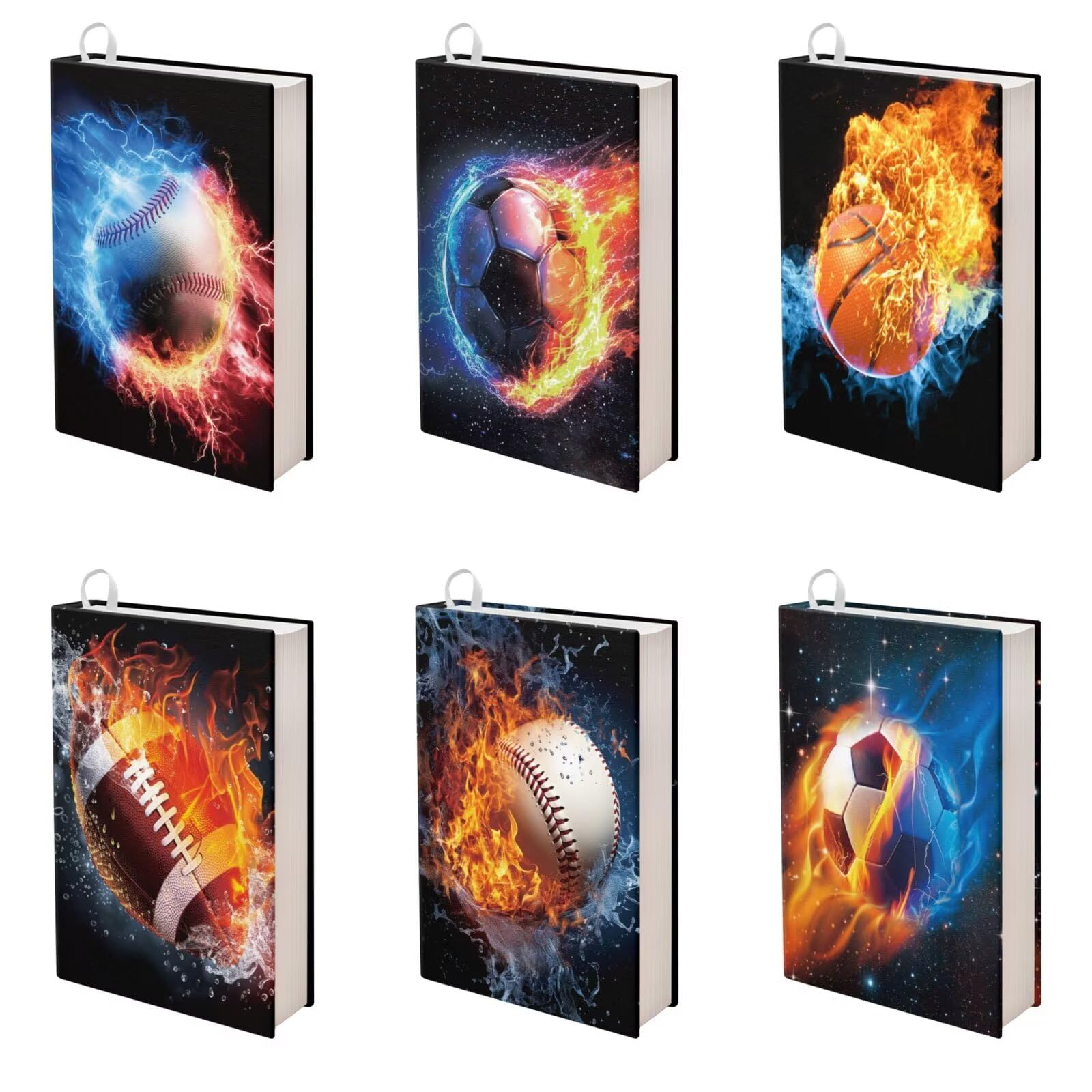 Rnyleeg Copertine per libri a tema sportivo per libri di testo, 6 pezzi, elasticizzabili, per studenti scolastici, ragazzi, riutilizzabili, protezione per libri in brossura per romanzi e quaderni