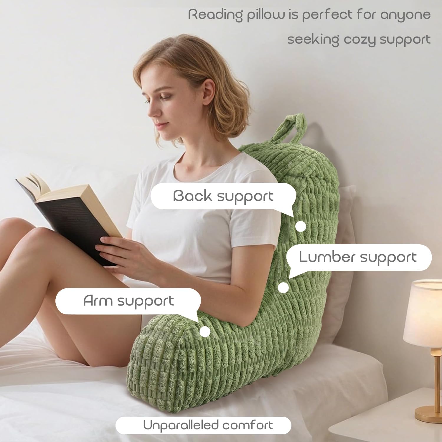 Reading Pillows for Sitting in Bed Adult, Back Rest Pillow for Sitting in Bed and Chair， Back Support Chair Pillow for Couch Support for Adult Backrest Pillows for Reading Green