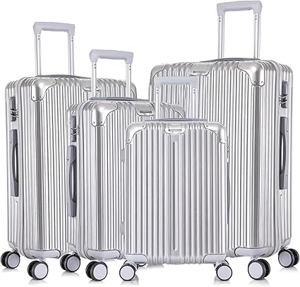 Apelila 4-Piece Vertical Stripe Luggage Set with TSA Lock, ABS+PC Hardshell Suitcase (16" 20" 24" 28") – Lightweight Spinner Wheel Carry-On & Checked Luggage (Sliver)