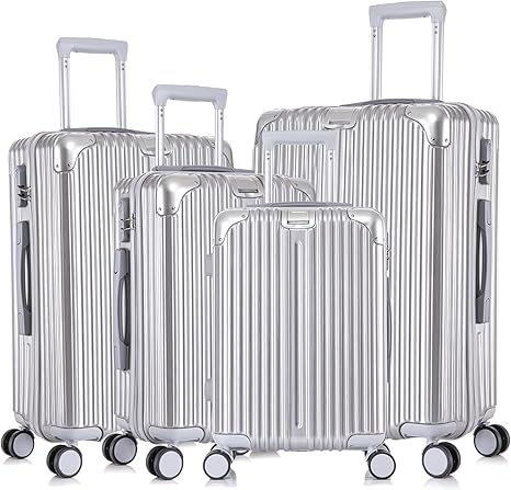 Apelila 4-Piece Vertical Stripe Luggage Set with TSA Lock, ABS+PC Hardshell Suitcase (16" 20" 24" 28") – Lightweight Spinner Wheel Carry-On & Checked Luggage (Sliver)